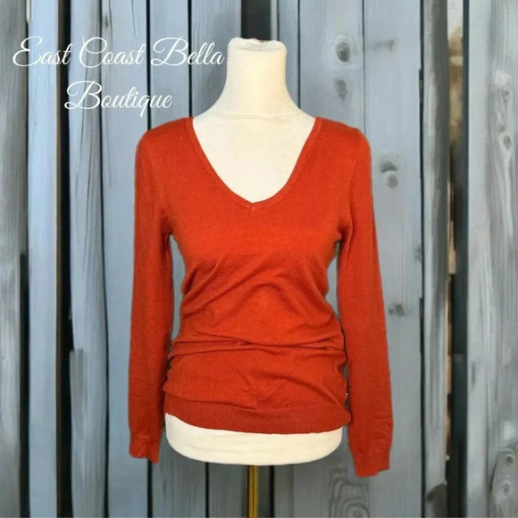 LOVE ELLIE Stitch Fix V Neck Light Sweater Crisscross Autumn Rust Womens Size XS - Picture 4 of 10
